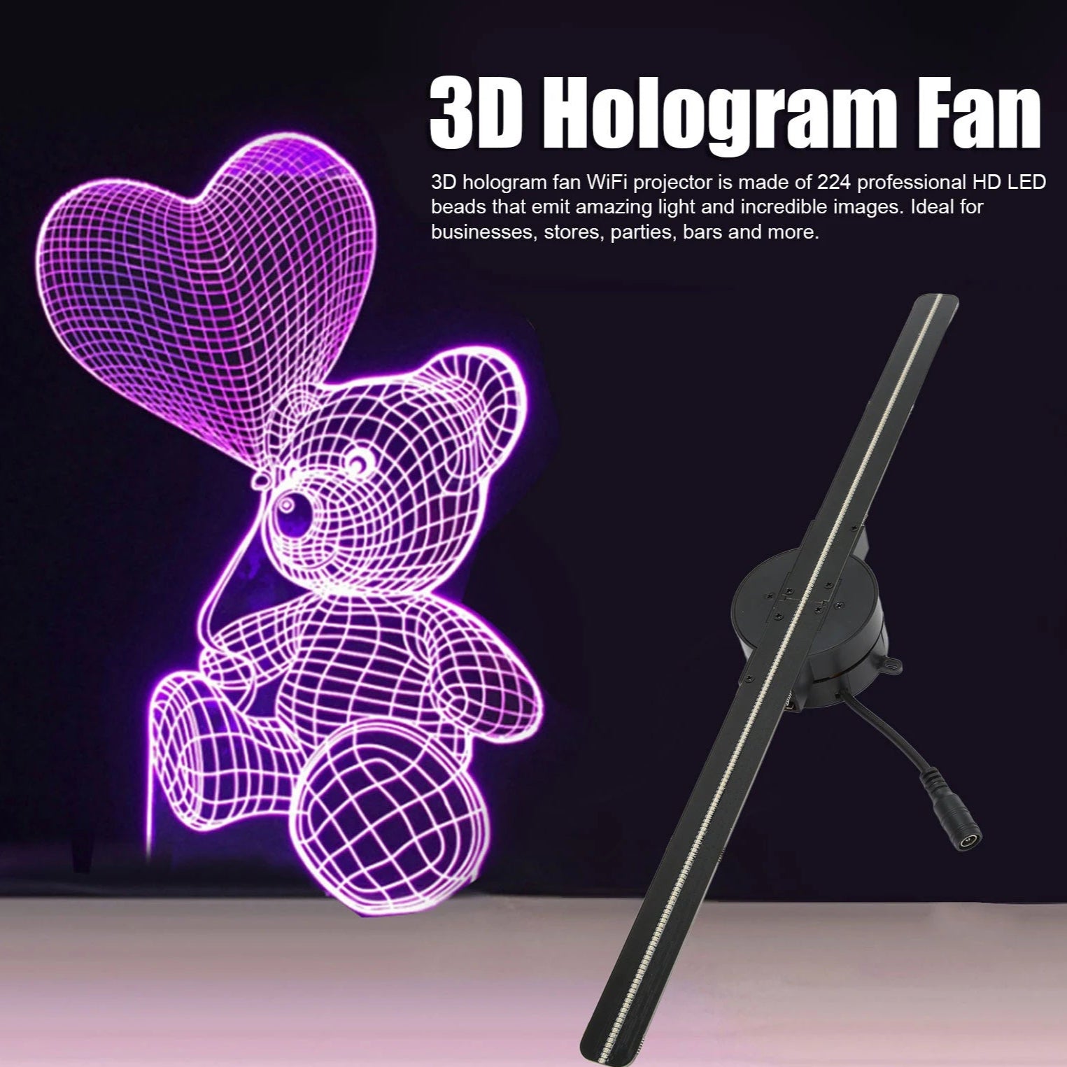 3D Hologram Fan 16.5In 2000X224 Wifi 3D Projector with 224 LED Light Beads for Business Store Advertising 100‑240V